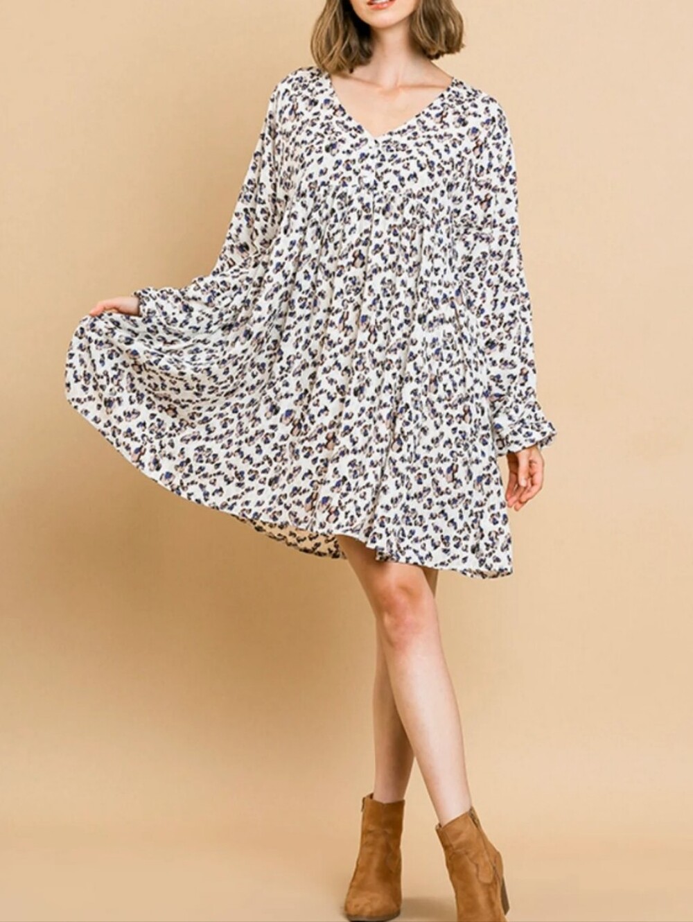 Umgee Boho Blue Eyed Leopard Mini Dress Size S